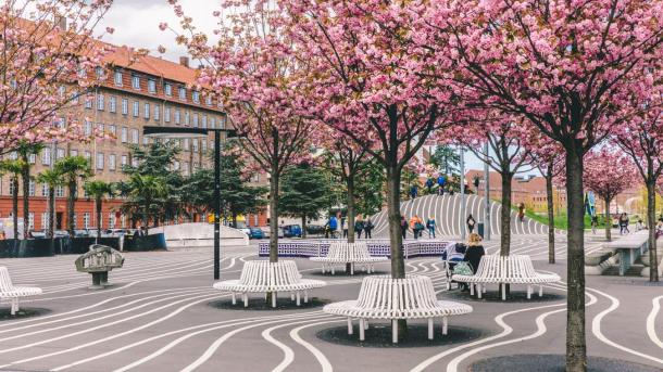 The Black Square in Superkilen Park in Nørrebro, Copenhagen.